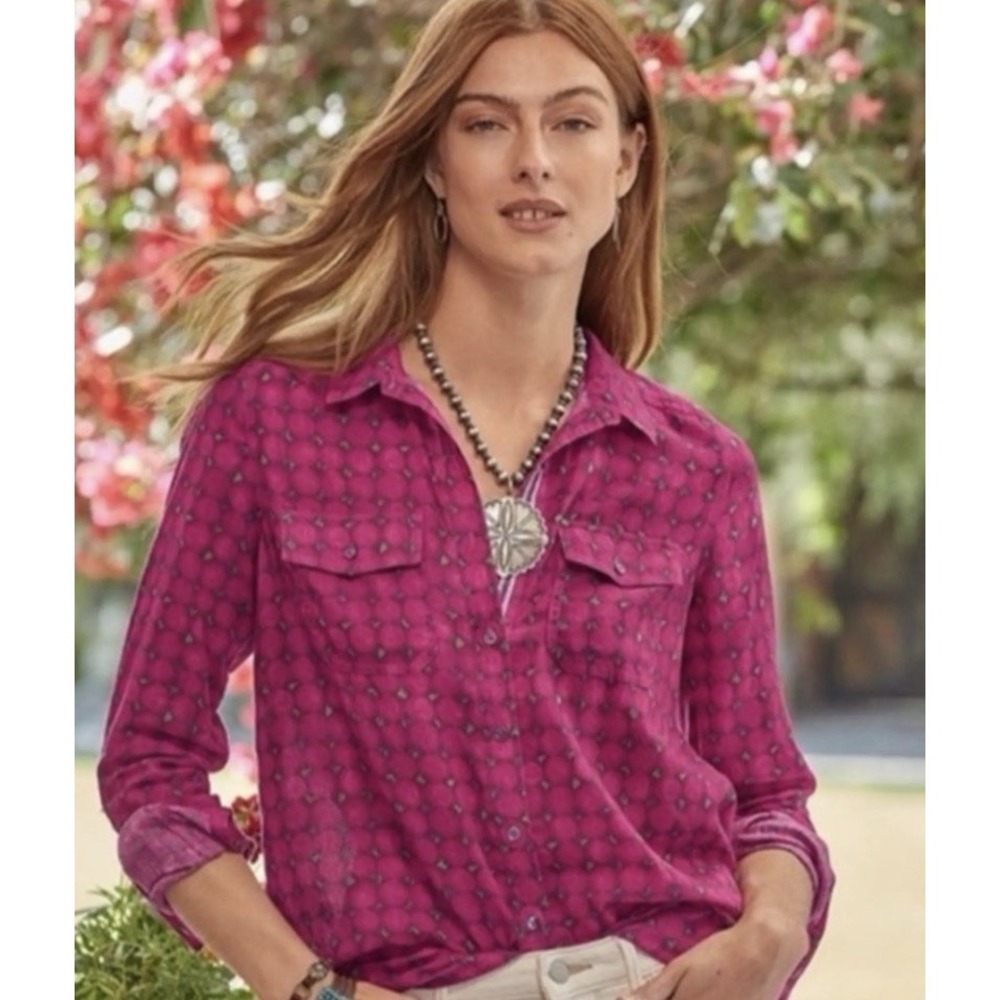 Sundance Floral Button Front Shirt Women Petite Large Boho Chic Cottage Bohemian